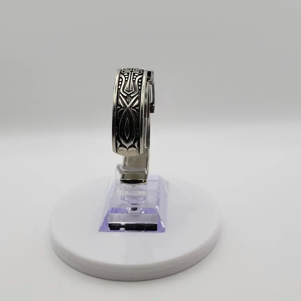 Geneva Platinum Cuff Watch Mother of Pearl Dial Silver Western Engraved New BAT